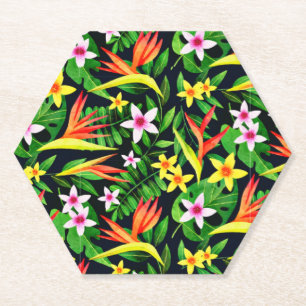 Posavasos De Papel Flores De Acuarela Y Patrón Floral De Frutas-23768