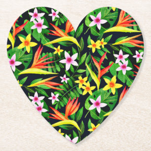 Posavasos De Papel Flores De Acuarela Y Patrón Floral De Frutas-23768