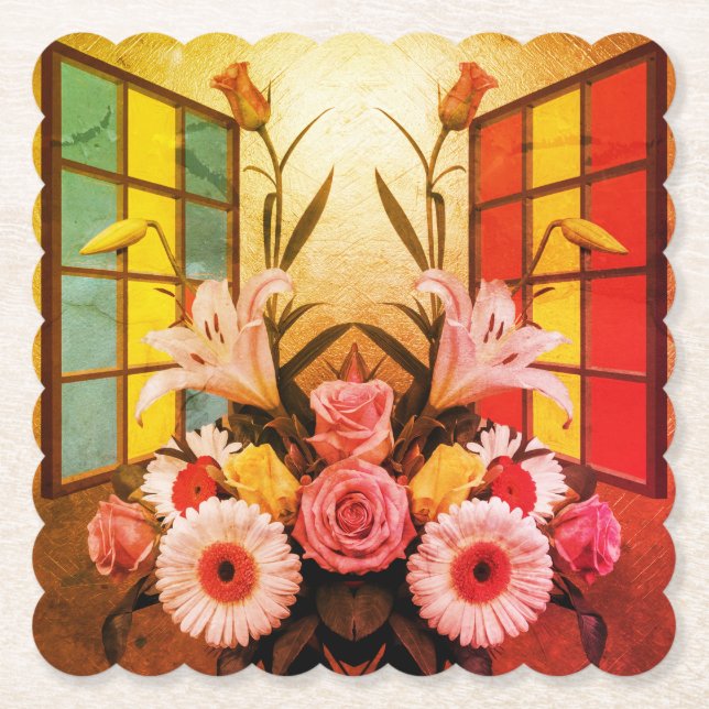 Posavasos De Papel Flores de arte cubista Vieira Cuadrado Conjunto de (Anverso)