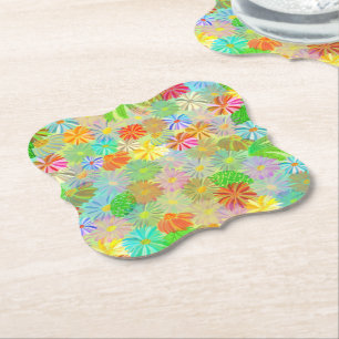 Posavasos De Papel Flores de aster y cone y hojas tropicales acuarela