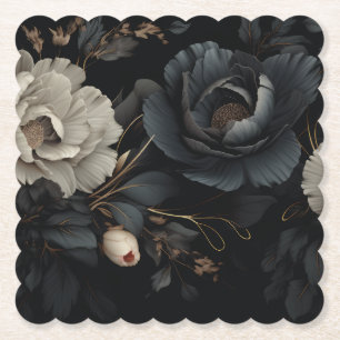 Posavasos De Papel Flores de blanco y negro