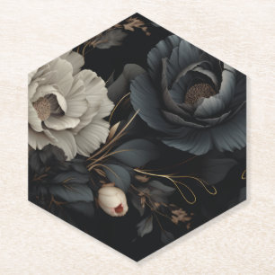 Posavasos De Papel Flores de blanco y negro