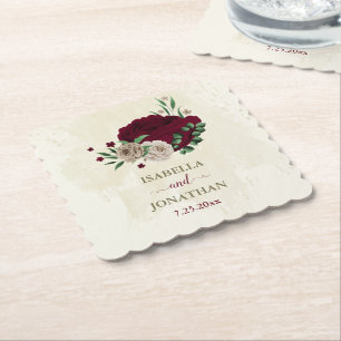 Posavasos De Papel flores de champán de Borgoña boda