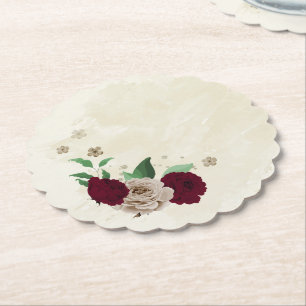 Posavasos De Papel flores de champán de Borgoña boda