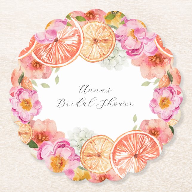 Posavasos De Papel Flores de cítricos rosas (Anverso)