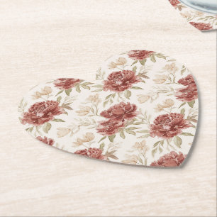 Posavasos De Papel Flores de Crema Rojos