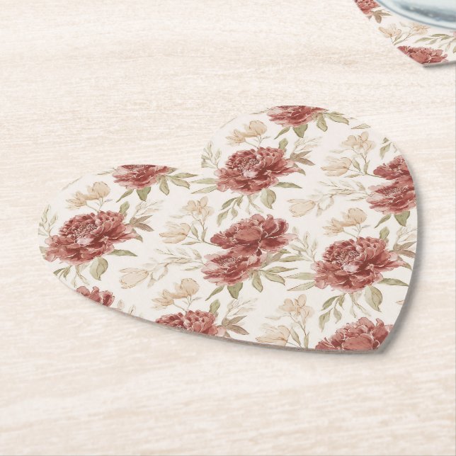 Posavasos De Papel Flores de Crema Rojos (En perspectiva)