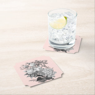 Posavasos De Papel Flores de época con rosa polvoriento