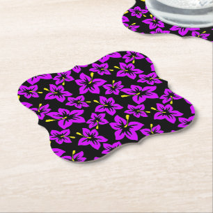 Posavasos De Papel Flores de Hibiscus púrpura tropical hawaiana