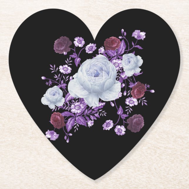 POSAVASOS DE PAPEL FLORES DE LILA, FONDO NEGRO (Anverso)