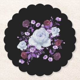 POSAVASOS DE PAPEL FLORES DE LILA, FONDO NEGRO