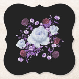 POSAVASOS DE PAPEL FLORES DE LILA, FONDO NEGRO