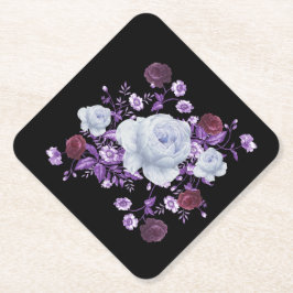 POSAVASOS DE PAPEL FLORES DE LILA, FONDO NEGRO