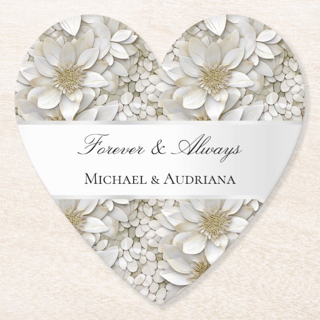 Posavasos De Papel Flores de Loto Blancas y Doradas para Despedida de (Anverso)