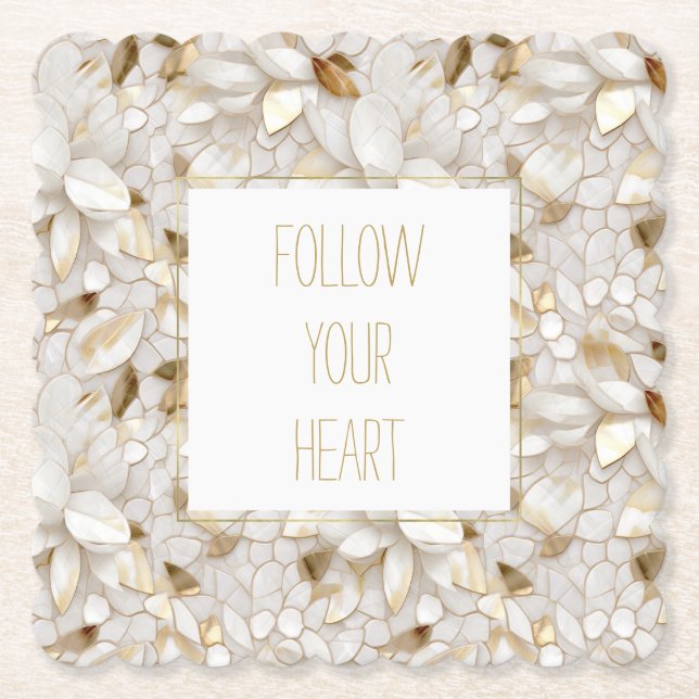 Posavasos De Papel Flores de Lotus de oro blanco (Anverso)