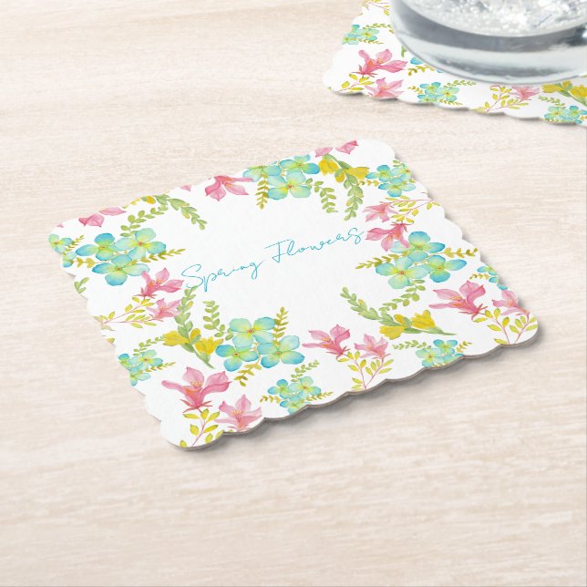 Posavasos De Papel Flores de primavera acuarela (En perspectiva)