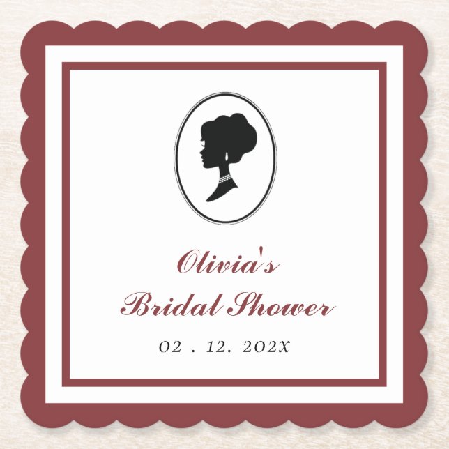 Posavasos De Papel Flores de Rosa Roja de Presupuesto Ducha de Novia  (Anverso)