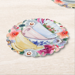 Posavasos De Papel Flores de tazas de té lindas