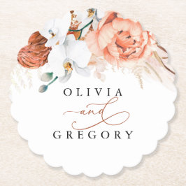 Posavasos De Papel Flores de Terracota Pampas Elegante Tropical