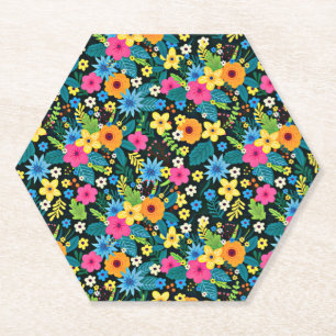 Posavasos De Papel Flores Ditsy Vibrantes Diseño de Patrón Floral-437