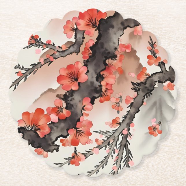 Posavasos De Papel Flores en Negro (Anverso)