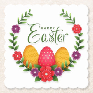 Posavasos De Papel Flores felices de huevos de Pascua-23798