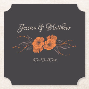 Posavasos De Papel Flores Naranjas Elegante Minimalista Boda
