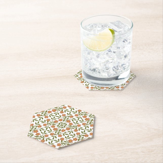 Posavasos De Papel Flores Naranjas, Patrón Floral, Verdor, Boho (In situ)