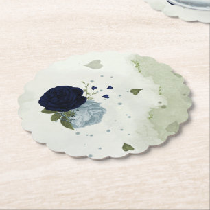 Posavasos De Papel flores polvorientas azules y azul marino