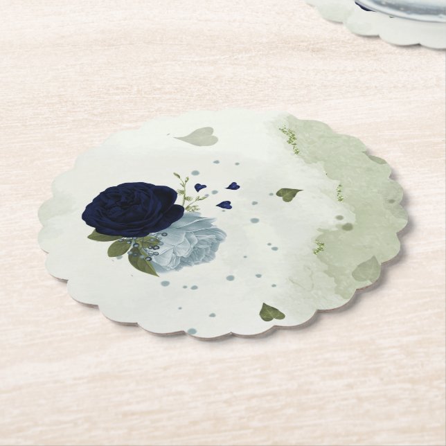 Posavasos De Papel flores polvorientas azules y azul marino (En perspectiva)