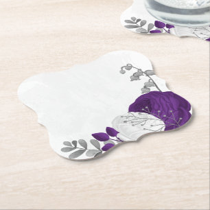 Posavasos De Papel flores púrpura reales y blancas plata
