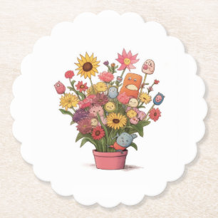 Posavasos De Papel Flores, ramo, maceta
