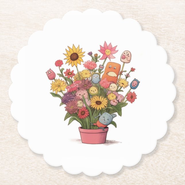 Posavasos De Papel Flores, ramo, maceta (Anverso)