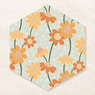 Posavasos De Papel Flores retro de los años 70 apagadas