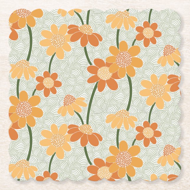 Posavasos De Papel Flores retro de los años 70 apagadas (Anverso)