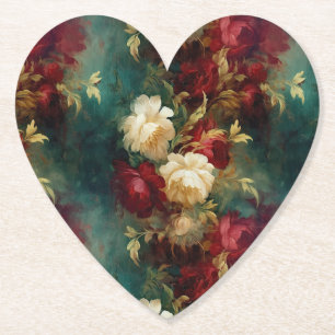 Posavasos De Papel Flores Rojas Blancas Verdes