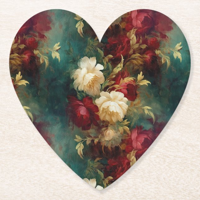 Posavasos De Papel Flores rojas blancas verdes (Anverso)