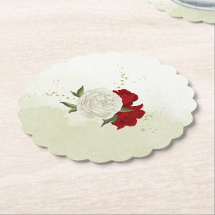 Posavasos De Papel flores rojas hojas verdes boda