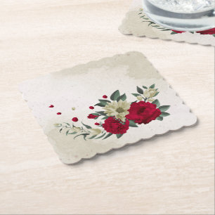 Posavasos De Papel flores rojas románticas y amarillas pálidas