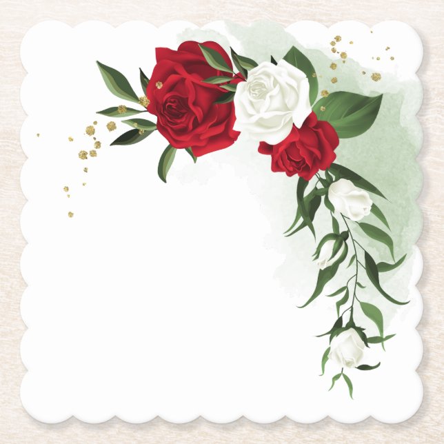 Posavasos De Papel Flores rojas y blancas vegetación  (Anverso)