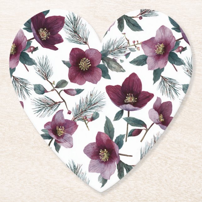 Posavasos De Papel Flores Rojo Burdeos (Anverso)