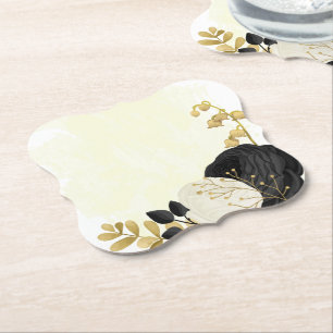 Posavasos De Papel Flores románticas en blanco y negro con dorado