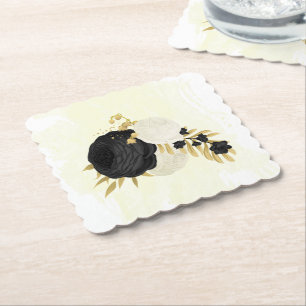 Posavasos De Papel Flores románticas en blanco y negro dorado