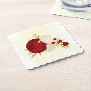 Posavasos De Papel Flores románticas oscuras rojas y blancas boda de 