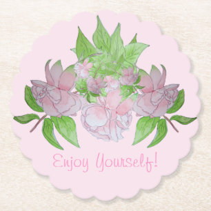 Posavasos De Papel Flores rosa bonito con hojas florales
