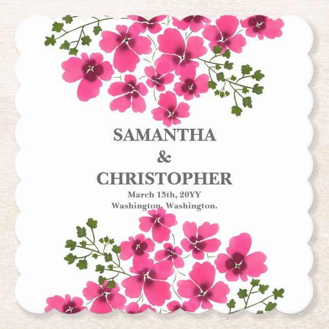 Posavasos De Papel Flores rosadas acuarela-53431 (Anverso)