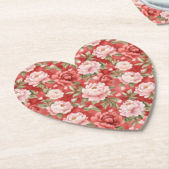 Posavasos De Papel Flores Rosadas Rojizas Chic (En perspectiva)