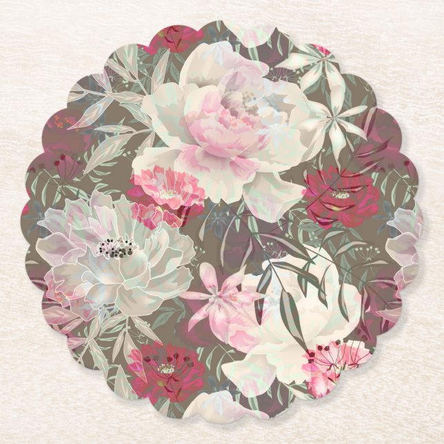 Posavasos De Papel Flores rosadas rosadas de peonis ramo de jardín (Anverso)