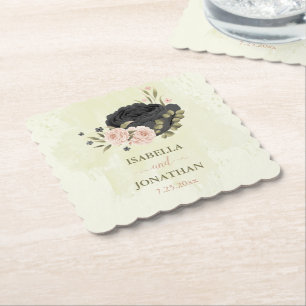 Posavasos De Papel flores rosadas rubor negro boda