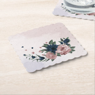 Posavasos De Papel flores rosadas y navales botánicas